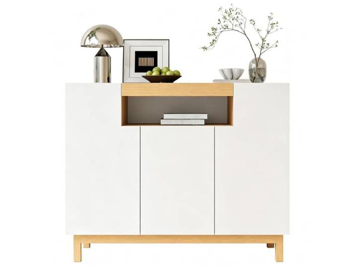 Buffet 120 5x42x96cm 3 portes adapté au salon et à la salle à manger meubles de rangement multifonctionnels Blanc