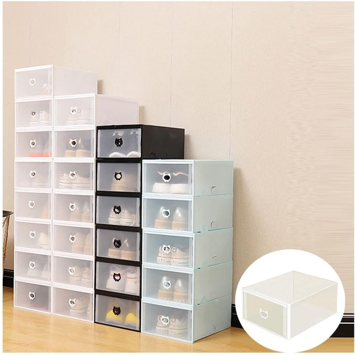 Set van 6 stapelbare schoenendozen met ventilatie, blauw