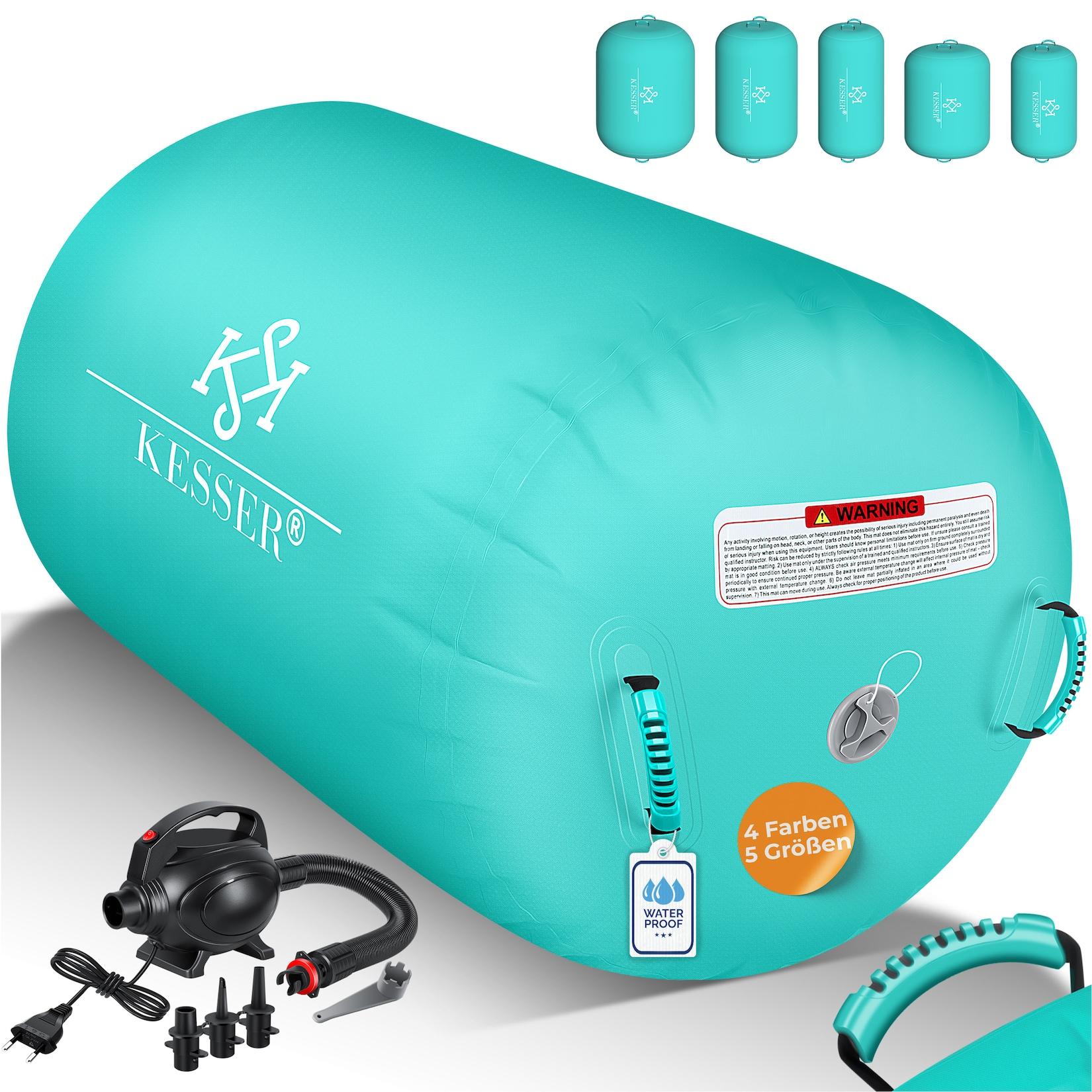 KESSER® Aufblasbare Air Roll Airtrack, Gymnastik-Rolle inkl. Tragetasche & elektr. Luftpumpe Barrel Gymnastik Tumbling Yoga Gymnastik Rolle Gymnastikmatte, Fitnessrolle