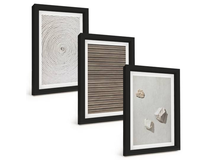 BILDER SET 3er Set - 20x30 cm Schwarzer Rahmen - Natürliche Texturen Holz Stein