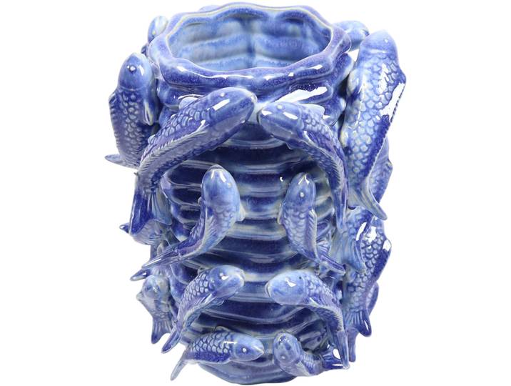 Dekovase AM DESIGN Keramik, mit Fischmotiven in Blau , blau, B:18cm H:26cm, Keramik, Vasen, Dekovase, maritimes Design für Ihr Zuhause