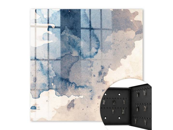 Tulup Schlüsselbox Schwarz 30x30 cm- Türöffnung nach rechts - Wasserfarbenflecken, Blau, Metall, Streetart/Graffiti, Rechteckig, 30x30x5 cm, Garderobe, Schlüsselkästen & Schlüsselboards
