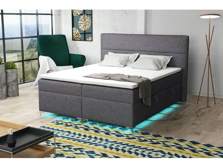 Fun Möbel Boxbett Schlafzimmerbett CANELA inkl. LED-Beleuchtung (In 5 verschiedenen Stoffen, Inkl. Topper), Inkl. Bettkasten