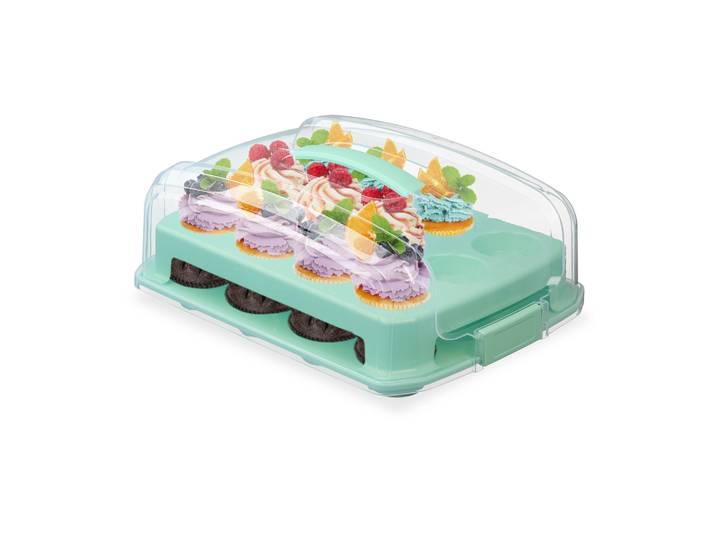 Muffin Transportbox für 24 Stück Transparent-Türkis