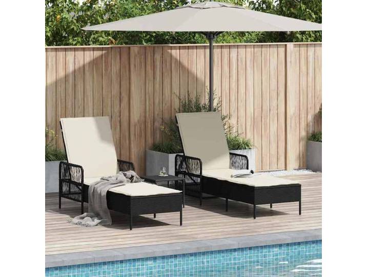 BEWI®Chaise longue avec coussin - 2 pcs - Bain de Soleil Transat Jardin double - Noir 35x35x32cm polyrotin &FR990924