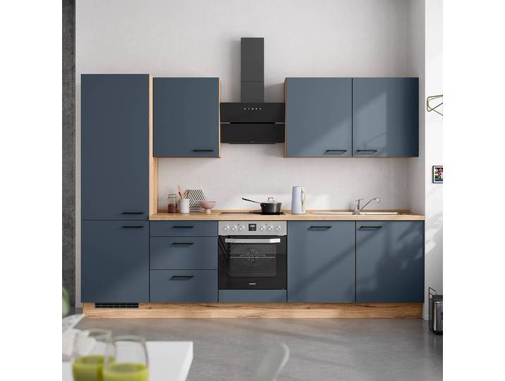 Küchenzeile High-Line Easytouch Kombi C 300cm Ausrichtung links Blau/Dunkelblau ohne Elektrogeräte