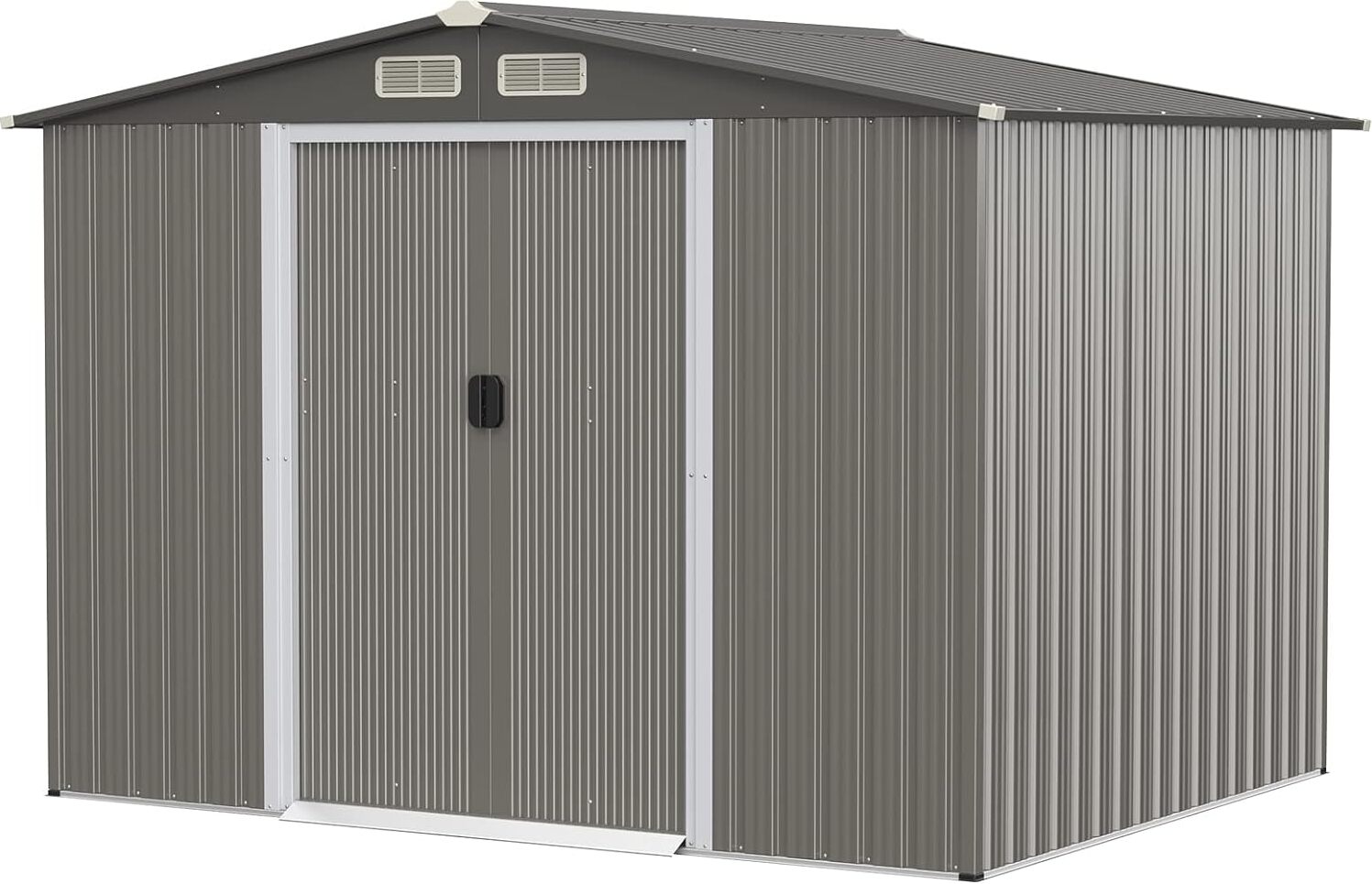 COSTWAY Gerätehaus mit Fundament, 260x207x180cm, Geräteschuppen aus verzinktem Stahl, Gartenhaus mit Doppeltüren & Rampe, Garten Schuppen abschließbar, Metallschuppen Outdoor (Dunkelgrau)