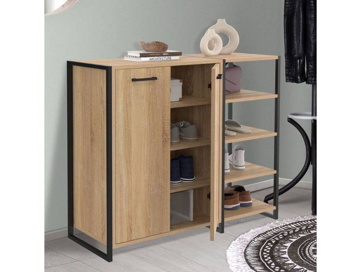 IDMARKET Armoire à chaussures 12 paires LUIS 2 portes avec étagère design industriel