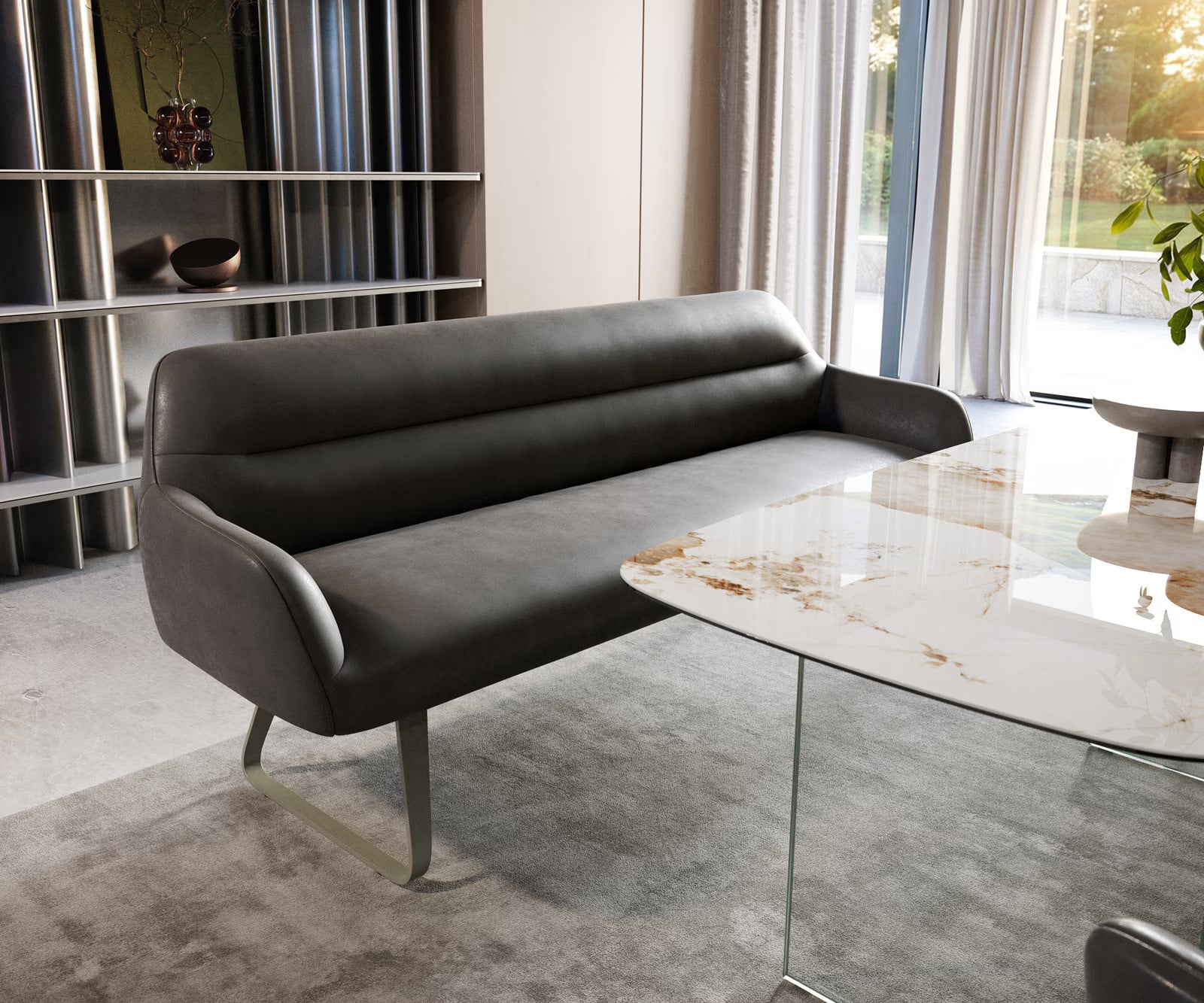 DELIFE Eetkamerbank modern antraciet microfibre Breedte: 203 cm