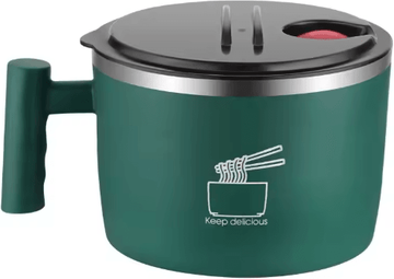 Inspire Picks Stainless Steel Instant Noodle Bowl With Lid And Drain Portable Sealed Heat Safe green