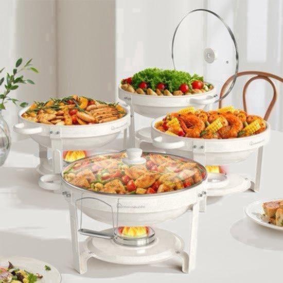 Warmhaltebehälter-Set für Buffets - 4 Stück, 5 Liter Fassungsvermögen - Edelstahl - Rund - Für Feiern und Catering