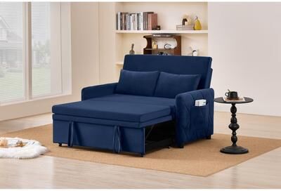 Loedds 51.2-Inch Velvet 3-in-1 Pull-Out Sofa Bed with 5-Position Backrest and Side Pocket