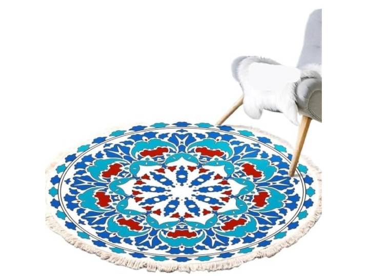 FonHNDG Teppich mit Quasten, handgewebt, rund, geometrisch, Boho Geometrische Bodenmatte for den Nachttisch, Wohnzimmer-Wohndekoration