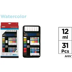 Artix, Künstlerfarbe + Bastelfarbe, Aquarellfarbe mit Zubehör 31 Elemente