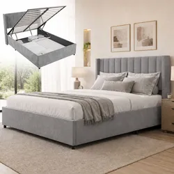 Juskys Polsterbett Savona 140x200 cm mit Stauraum, Lattenrost, Samt-Bezug, bis 250 kg - Hellgrau