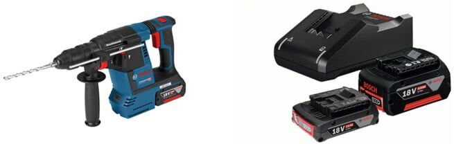 Set Bosch Akku-Bohrhammer mit SDS plus GBH 18V-26 F + Starter-Set: 1x GBA 18V 2,0Ah + 1x GBA 18V 4,0Ah + GAL 18V-40