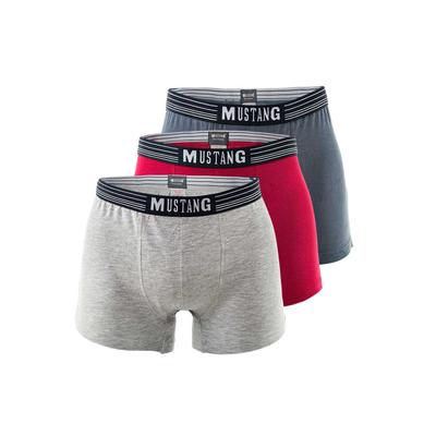 Boxershorts MUSTANG "Boxershort Retroshorts True Denim 3er Pack 3er Pack", Herren, Gr. L, bunt (blau, graumeliert, rot), Obermaterial: 95% Baumwolle CO. 5% Elasthan EL., Unterhosen
