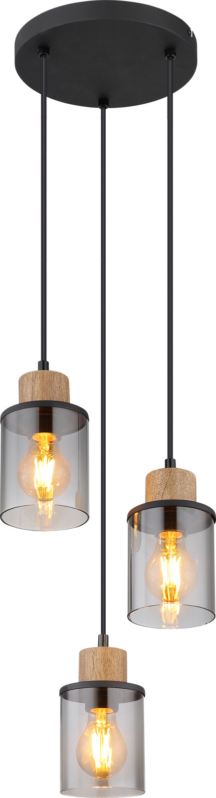 Globo Lighting Reid 3-lichts hanglamp rond zwart
