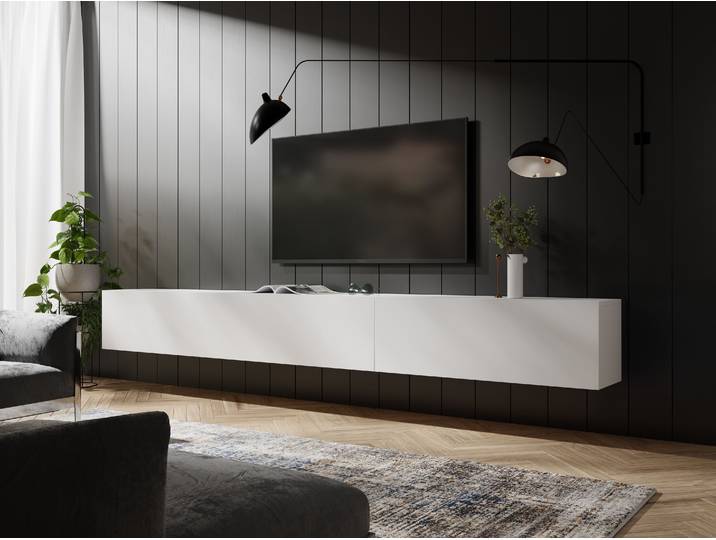Meuble tv-hifi KINGSTON 2 portes battantes 245 cm blanc