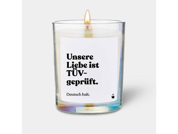 Duftkerze Rainbow Woody Unsere Liebe ist TÜV-geprüft. Deutsch halt.