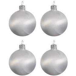 Christmas Decorations 4 Weihnachtskugeln 10cm Glas mundgeblasen Christbaumkugeln  eislack weiß