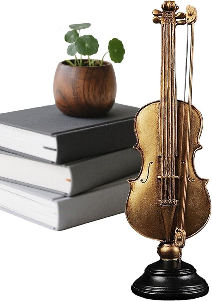 Gouden instrument beeldjes voor decoratie - Mini muziek decoratie - B/D/H: 13,8 x 20,4 x 13,8 cm