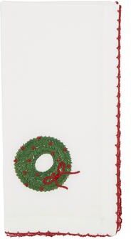 Saro Lifestyle Winter Wreath Whip Stitch Napkin (Set of 4)