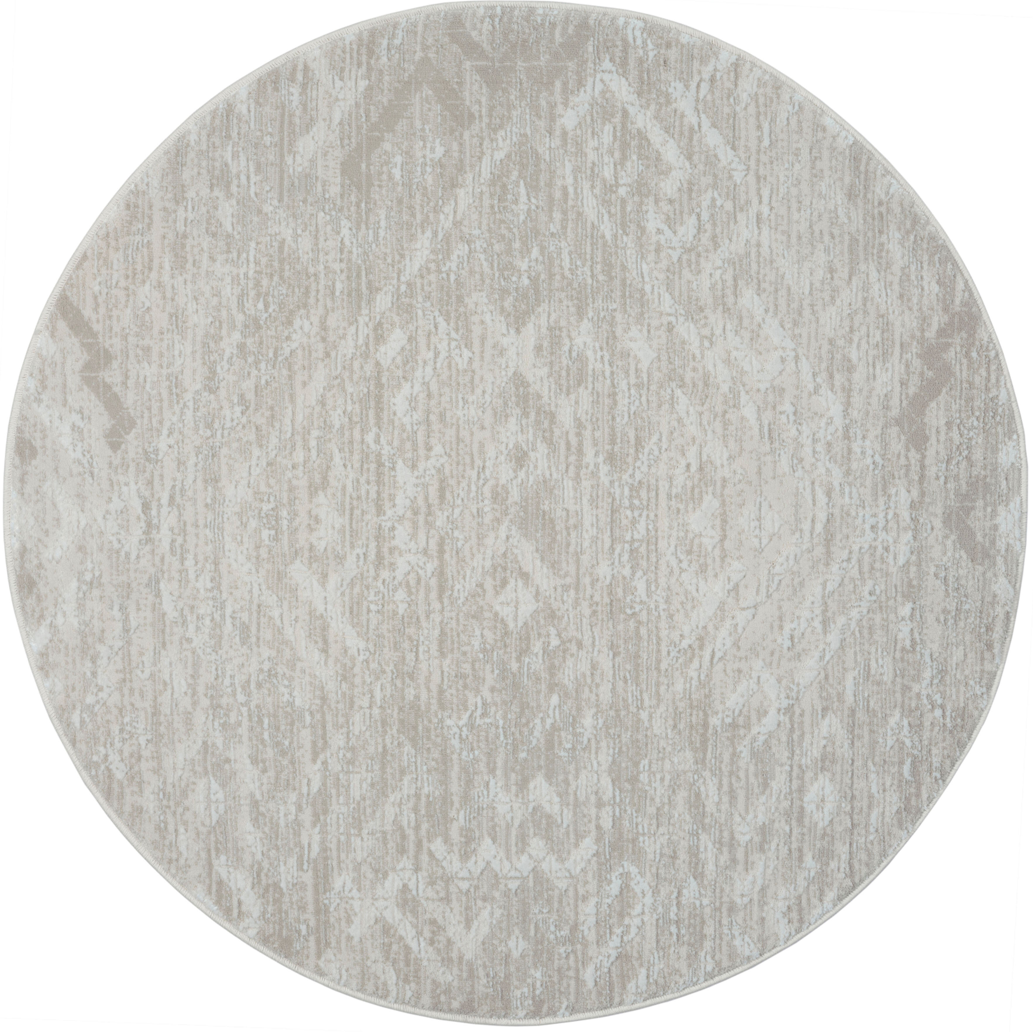Teppich "My Type 2, LAGERRÄUMUNG", beige (cream, hellgrau, weiß), H:10mm Ø:120cm, Polyester, MYFLAIR MÖBEL & ACCESSOIRES, Teppiche, Teppich, Kurzflor, modernes Ethno-Style, besonders weich, auch in rund cream, hellgrau, weiß Ø 120cm 1 Stk., 10mm, Ø 120cm
