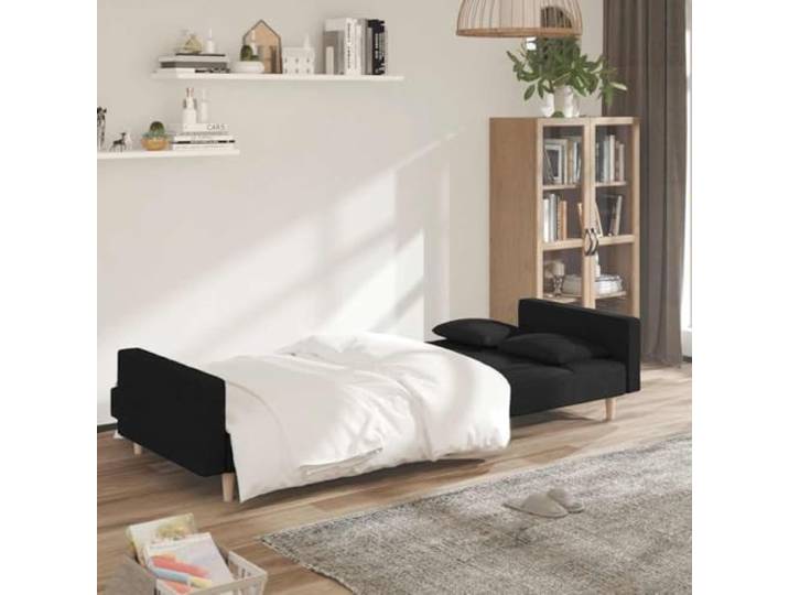 KTHLBRH Schlafsofa 2-Sitzer schwarz Stoff 220 cm Schaumstoff, Holzstruktur, umwandelbar, 110 kg, für Gäste