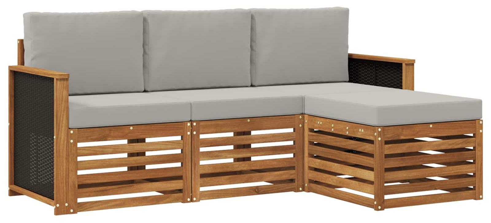 Outdoor-Sofagarnitur 4 pcs Natürlich und Hellgrau