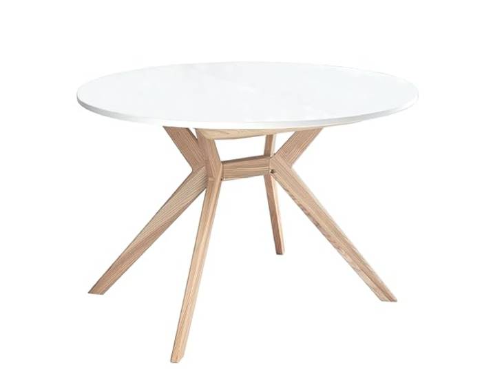 RAGABA, Biju, Runder Esstisch, 110 cm, Esstich für 6 Personen, Massives Eschenholz und MDF-Platte, Platzsparend, Erweiterbarer, Wiess