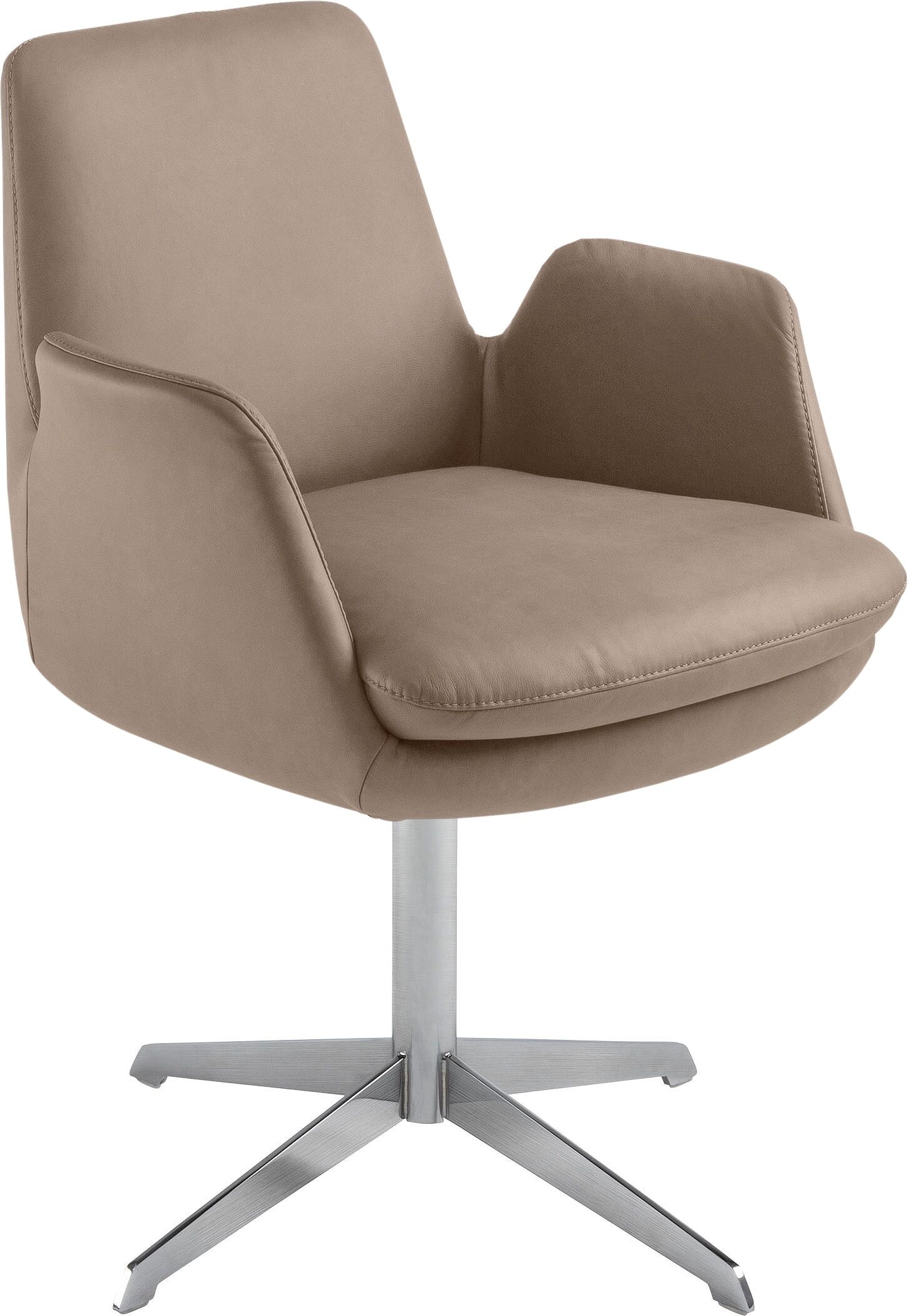 Drehstuhl K+W KOMFORT & WOHNEN "Cube", braun (wüste 76, edelstahloptik), B:63cm H:84cm T:65cm, Stühle, Drehstuhl, Rückholfunktion, Untergestell Edelstahloptik wüste 76, edelstahloptik B/H/T: 63cm x 84cm x 65cm, Leder CLOUD