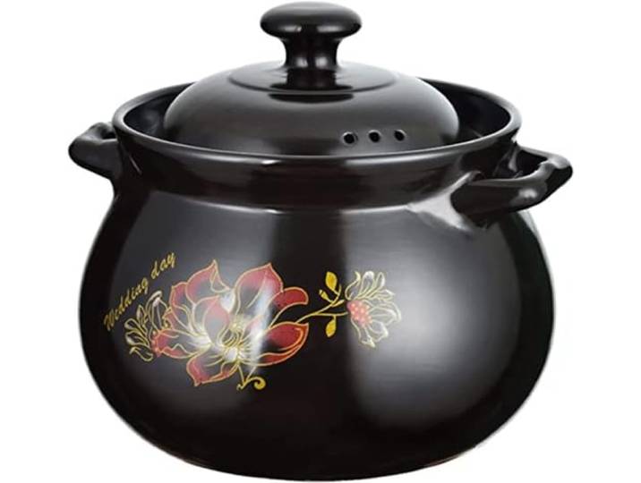 Keramik-Topf, Terrakotta-Topf, Kochgeschirr, Eintopfkasserolle, Erdtopf mit Deckel, für Eintöpfe, Brei, Suppe, 5,5 l