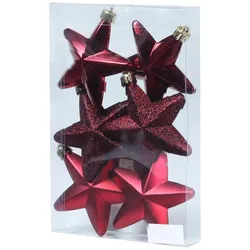MARELIDA Christbaumschmuck Weihnachtsbaumschmuck Sterne bruchfest weinrot 6St.