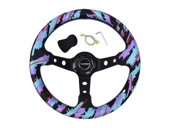 TIYPEOR volant de course personnalisé 350mm cuir broderie plat profond Simulation volant avec support de 5mm