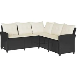 vidaXL L-förmiges Couchsofa mit Kissen Schwarzes Polyrattan