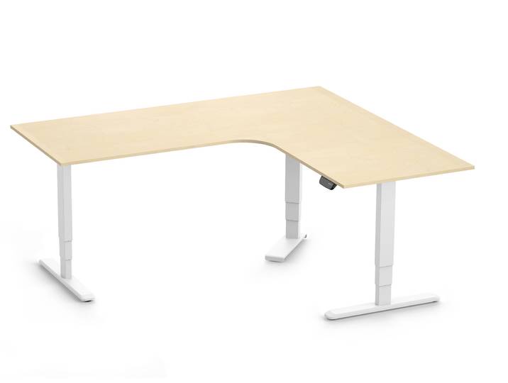 PRIMUS Eckschreibtisch, Gestell Weiß, Tischplatte 2000/800 x 1780/800 x 25 mm Birke