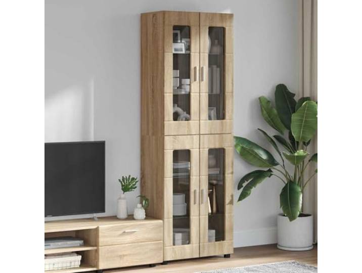 HKQWPBF Highboard Florin aus Holzwerkstoff, Sonoma-Eiche, 60 x 35 x 182 cm, Matt Oberfläche, rechteckige Form, pflegeleichte Reinigung, vielseitig nutzbar, robustes Material