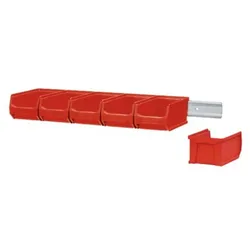 PROREGAL Wandleiste mit 6x Rote Sichtlagerbox 2.0 | HxBxT 7,6x60,5x17,6cm | Wandhalterung, Kleinteileaufbewahrung, Sortimentsboxhalterung