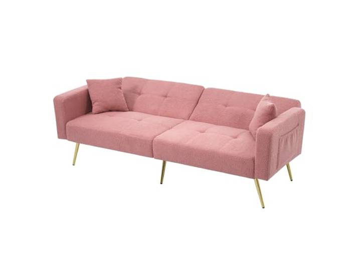 Merax Schlafsofa 2-Sitzer Sofa mit Schlaffunktion, Klappsofa mit unabhängig verstellbaren Doppelrückenlehnen - Sofabett aus Sherpa-Stoff, für Wohnzimmer/Schlafzimmer/Gästezimmer, Rosa