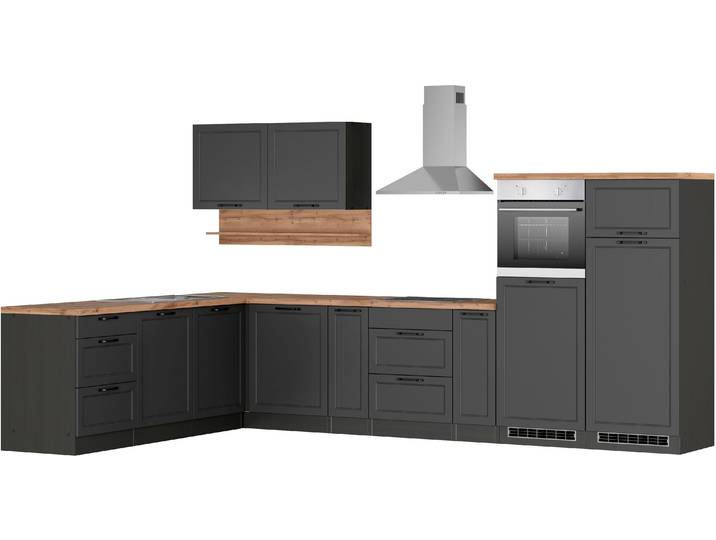 Winkelküche, Holzwerkstoff, Grau Matt, 240×360 cm, Mit E-Geräten, Modern, KS-Lana