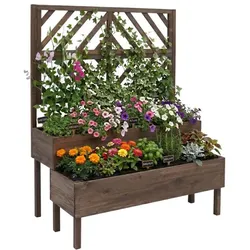 Relaxdays Blumenkasten mit Spalier Holz Dunkelbraun