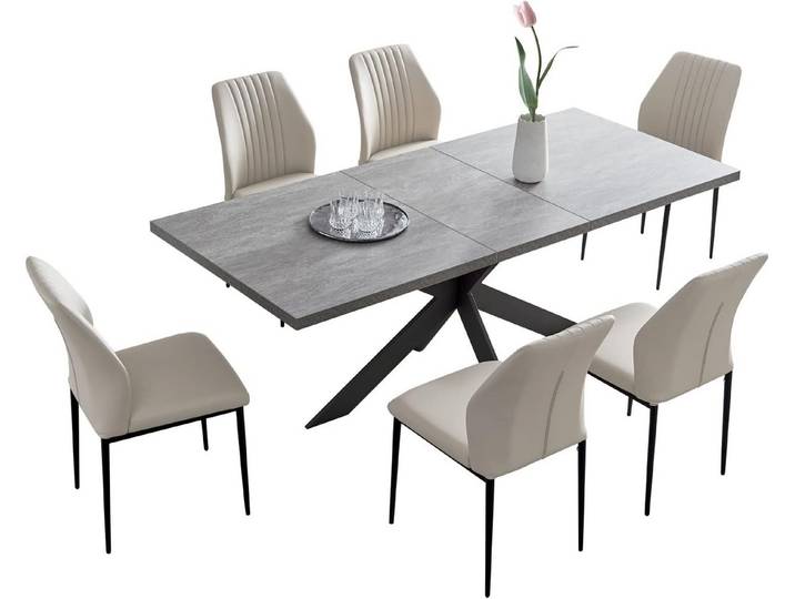 Jiexi Essgruppe Esstisch mit 4-6 stühlen set ausziehbar, ausziehbarer, hohe Härte, für 6 Personen