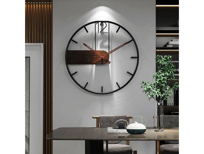 Horloge murale rétro moderne 40/50cm, ronde, pour salon, bureau, Design Simple, horloge murale de fond, décoration artistique en noyer