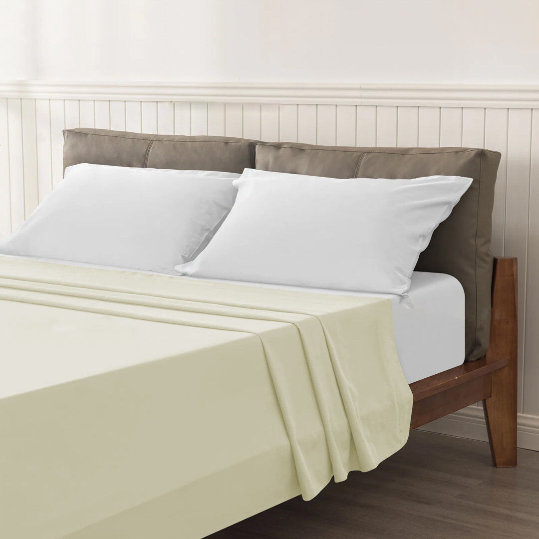 Ebern Designs Egyptian Cotton Flat Sheet, Soft Breathable Bedding for Bedroom Cream Single (3')