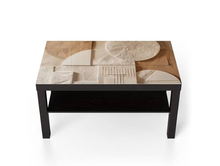 DEQORI Glastisch schwarz groß 90x50 cm Motiv Wüstengeometrie ausgefallener Beistelltisch aus Glas Hochglanz Couchtisch fürs Wohnzimmer moderner Couch Tisch mit Design