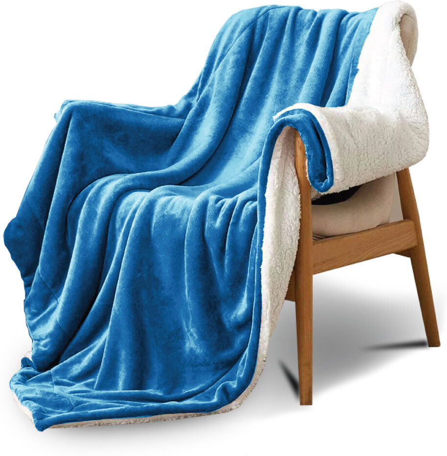 Fairmont Park Ultra Soft Sherpa Throw Blanket – Plush Fleece, Warm & Cosy Teal Blue 130" W x 150" L