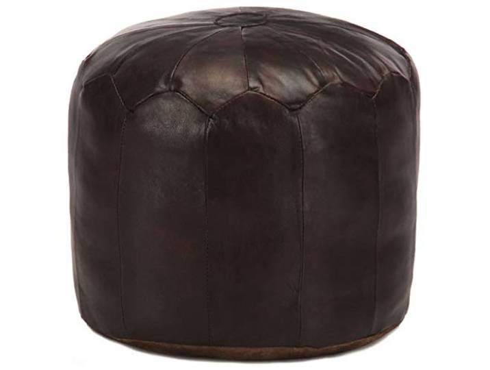 TUERYAFEK Pouf Dunkelbraun 40 x 35 cm Echtes Ziegenleder Baumwollfüllung, Fußhocker für Sofa, Sessel, dekorativ, komfortabel
