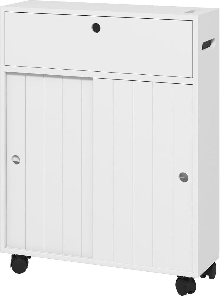 Kleankin Support papier toilette - porte-papier toilette sur roulettes - blanc Blanc 52x67x17cm