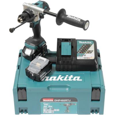 Akku-Schlagbohrschrauber MAKITA "DHP492RTJ", blau (petrol), Bohrmaschinen, inkl. 2 Akkus und Ladegerät